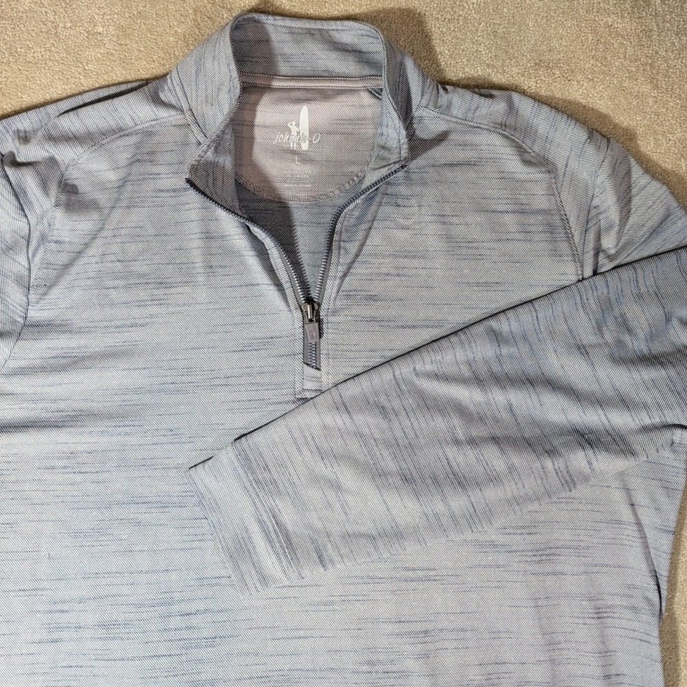 johnnie-O Mens Apex Performance Quarter Zip Pullover L Light Blue Space Dye Golf